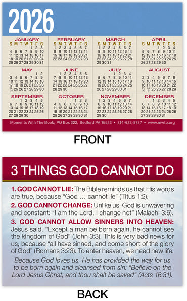 Calendar Card: Three Things God Cannot Do (Personalized)