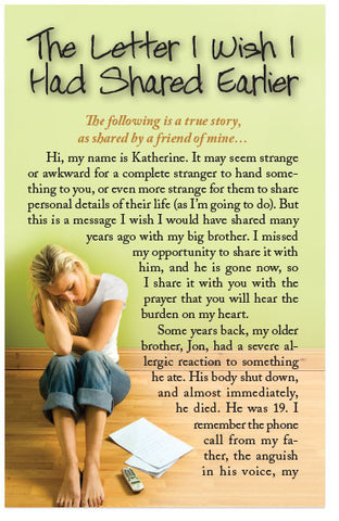 The Letter I Wish I Had Shared Earlier (NASB) (Preview page 1)