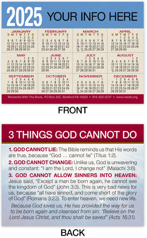 Calendar Card: Three Things God Cannot Do (Personalized)