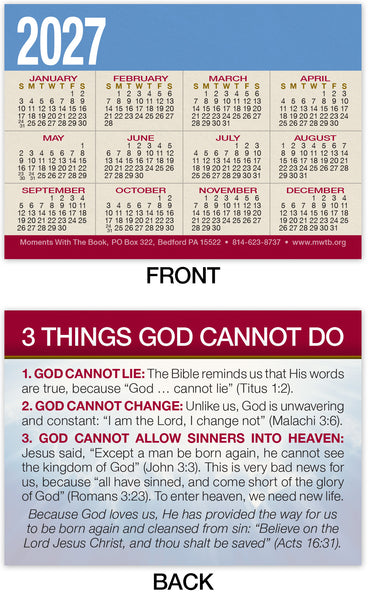 Calendar Card: Three Things God Cannot Do (Personalized)