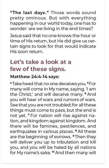 What Is the Sign of “the Last Days,” or “End Times”?