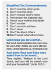 Simplified Ten Commandments Calendar Card